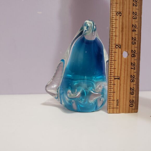 Penguin Art Glass Blue /Clear Figurine Paperweight Home Office Decor 3"×2.5" - Picture 10 of 10